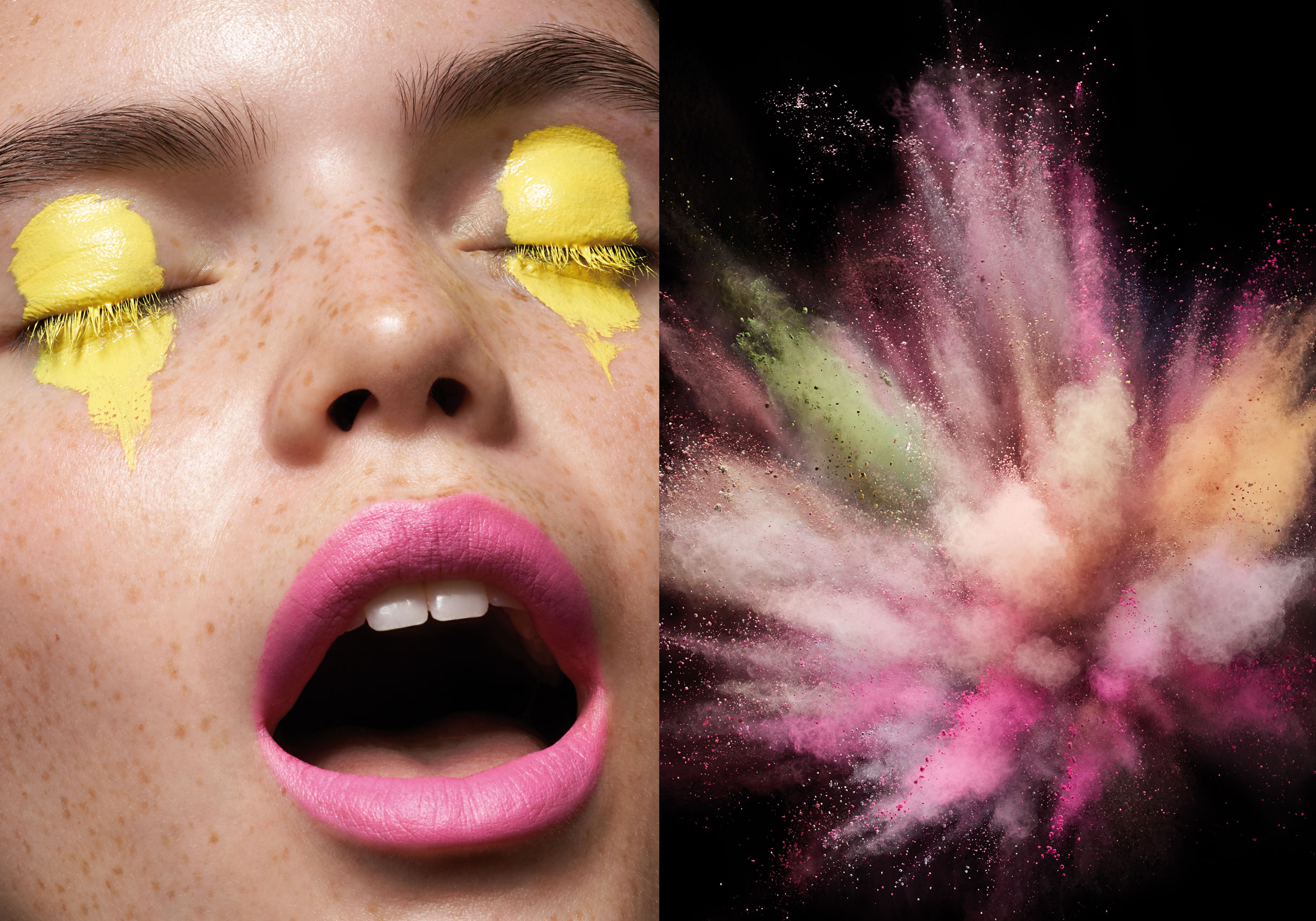 Musilek-Stan-Makeup-Yellow-Lids-Pink-Lips-Powder-Explosion-Editorial-Photographer